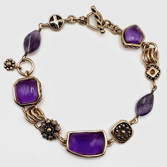 Studio Barse Natural Purple Amethyst & Golden Bronze Flower Toggle Bracelet - Picture 1 of 6